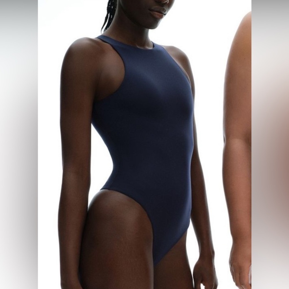 Skims Fits Everbody High Neck Bodysuit Navy Blue Size 4X Thong Back - Picture 2 of 9